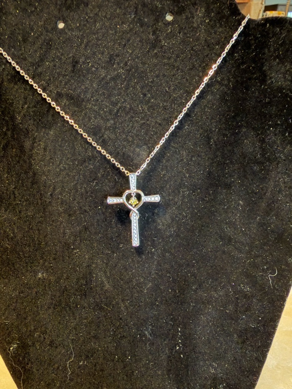 Brighton Silver Cross Necklace with Heart Accent